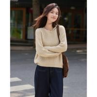 【温柔感针织衫】2024冬款圆领套头花瓣领口设计长袖针织衫女