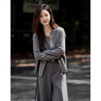 【灰色简约线衫】2024冬款圆领斜门襟拉链长袖针织衫女