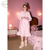 Gukoo/果壳睡袍女冬季小碎花满印新款夹棉保暖女士家居服睡袍