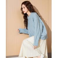 2024冬季女圆领净色绞花套头毛线衫毛衣简约温柔百搭气质韩版