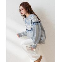 【费尔岛】2024冬季女圆领民族风复古提花图案套头毛线衫毛衣