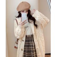 2024冬季女毛织长款净色绞花长款开衫毛线衫简约百搭