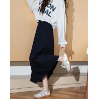 2024冬季女净色松紧腰裙裤长裙简约百搭高级感韩版休闲