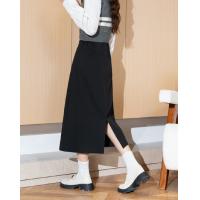 2024冬季女高腰净色开叉半身长裙简约设计感百搭气质休闲