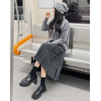 2024冬季女净色中长百褶裙简约气质减龄学院风百搭韩版休闲