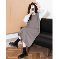 2024冬季女圆领无袖背心净色毛织连衣裙文艺风简约显瘦气质