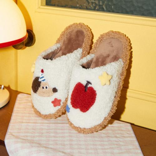 【原创派对小狗-苹安新年】拖鞋女冬季居家可爱保暖毛毛包头拖鞋