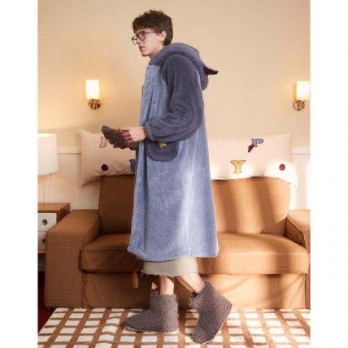 Gukoo/果壳【连帽北极绒睡袍】冬季男士睡衣睡袍厚款连帽家居睡袍可外穿