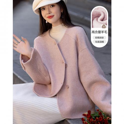 【了不起的外套】冬季设计感藏肉大落肩骆驼绒绵羊毛双面呢大衣女