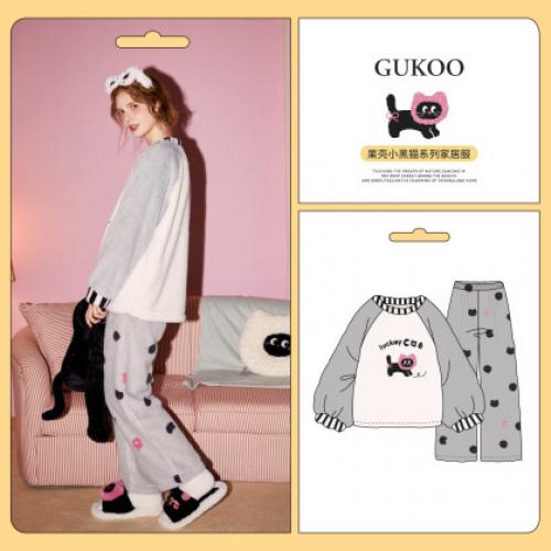Gukoo/果壳【加厚北极绒】睡衣女秋冬圆领少女软萌柔软保暖家居服套装可外穿