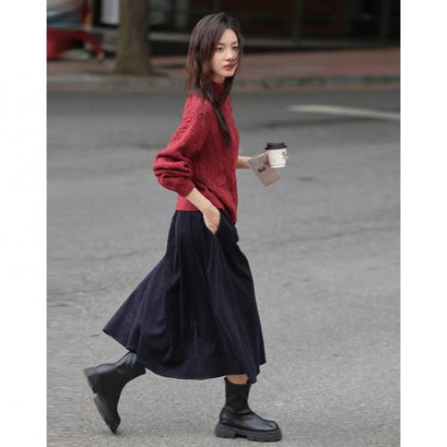 【通勤半身裙】2024冬款腰部拉链压褶设计休闲百搭中长款半裙