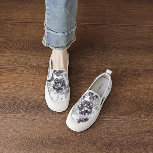 2024春夏新款时尚潮流休闲度假日常通勤百搭小花厚底一脚蹬