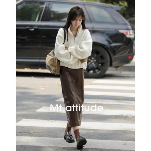 【晨雾白合】2024年冬季新品羊羔毛立领简约下摆抽绳长袖卫衣