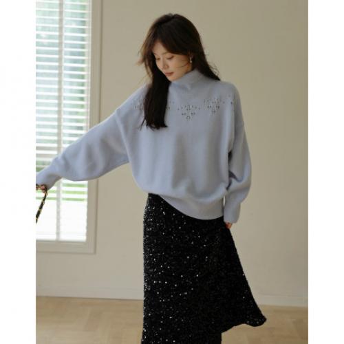 【设计感针织衫】2024冬季款时尚高领精致镂空套头长袖线衫女