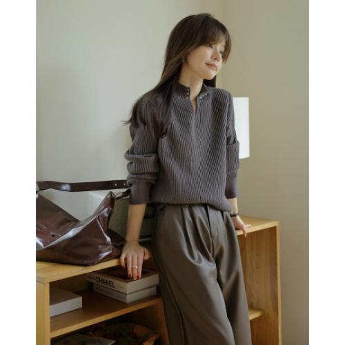 【半高领镂空上衣】2024冬款纯色套头长袖针织衫女