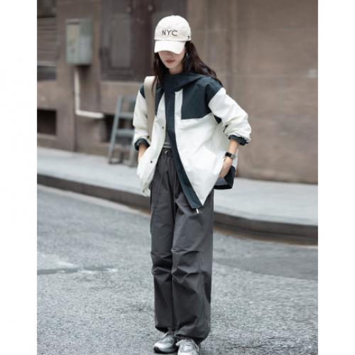 【休闲户外风撞色拼接外套】2024秋连帽拼接长袖外套女