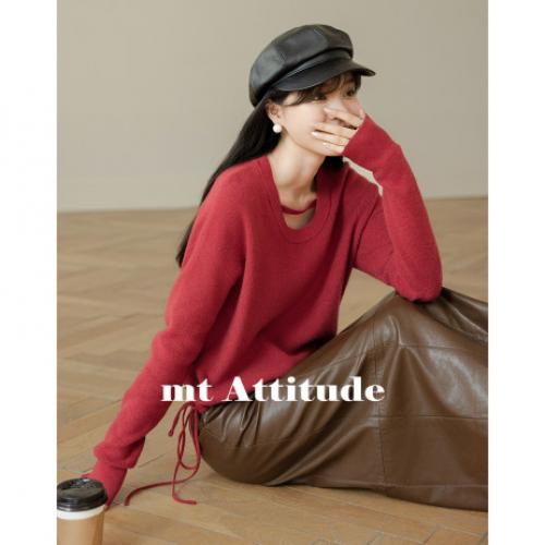 【日韩气质慵懒风】2024秋季款 假日红火温柔纯色套头针织衫