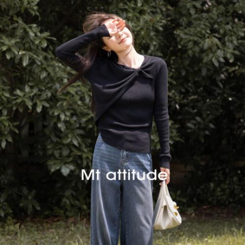 【法式复古优雅风】2024秋季款  蝴蝶结纯色套头长袖针织衫