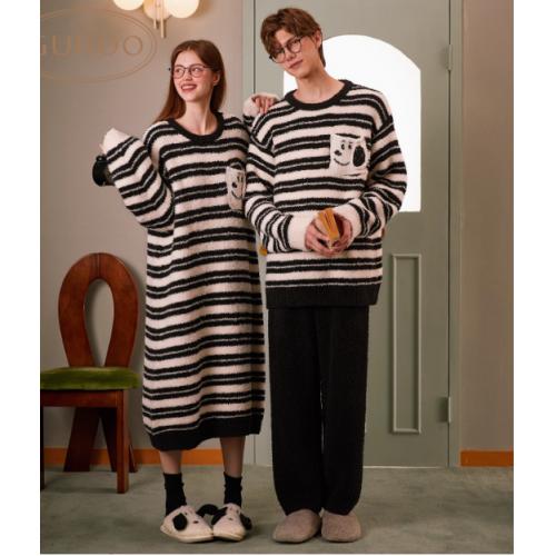 " Gukoo/果壳睡衣情侣冬季史努比男套装半边绒睡衣女士家居服睡裙D"