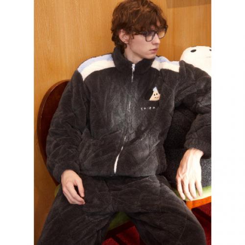 【原创IP】睡衣男秋冬加厚三层夹棉卡通立领派对小狗家居服外穿