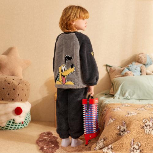 【迪士尼-布鲁托】男童睡衣秋冬加厚北极绒卡通家居服套装可外穿