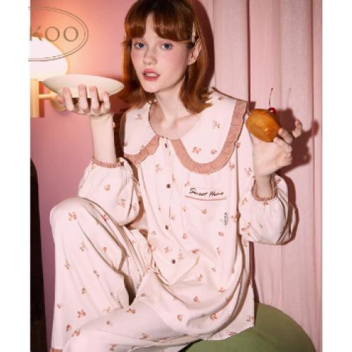 【商场同款】果壳睡衣女春秋款小碎花满印新款简约女家居服套装C