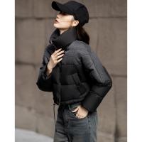 【雪山都市】冬轻奢90鸭绒400T春亚纺抽绳拼接短款羽绒服女