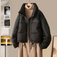 【雪山都市】冬轻奢90鸭绒400T春亚纺抽绳拼接短款羽绒服女