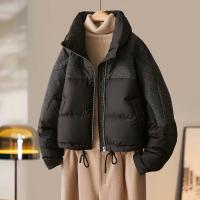 【雪山都市】冬轻奢90鸭绒400T春亚纺抽绳拼接短款羽绒服女