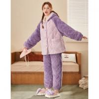 Gukoo/果壳【加厚夹棉】睡衣女秋冬连帽加厚夹棉保暖甜美家居服套装可外穿