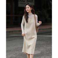 【简约白针织背心裙】2024冬款圆领套头无袖百搭中长款连衣裙