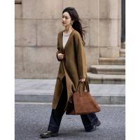 【复古绿V领大衣】2024冬款钉扣斜插袋长袖中长款呢大衣女