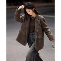 【咖色西装外套】经典复古感毛绒感绗棉棉衣外套女