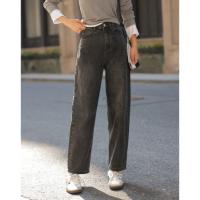 【时髦碳黑色牛仔裤】2024冬款无弹磨毛萝卜裤女