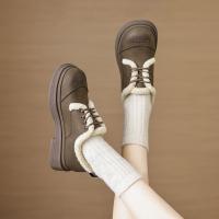 2024温暖冬日百搭舒适休闲复古圆头拼接字母玫瑰系带毛毛鞋