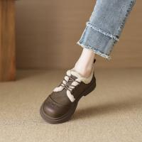 2024温暖冬日百搭舒适休闲复古圆头拼接字母玫瑰系带毛毛鞋