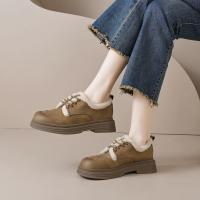 2024温暖冬日百搭舒适休闲复古圆头拼接字母玫瑰系带毛毛鞋