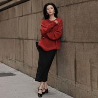 【共赴新岁】冬季复古慵懒风简约圆领长袖舒适遮肉针织衫女式上衣