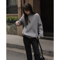 【韩系气质】2024冬款时尚高领纯色长袖套头针织衫女