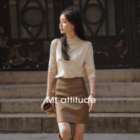 【基础简约 】2024年冬季弹力罗纹交叉半高领设计长袖打底衫