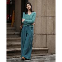 【V领针织衫】2024冬清爽蓝绿色舒适亲肤松弛感假门襟上衣女