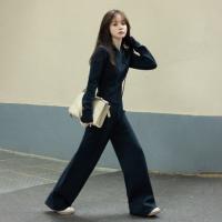 【沉静迷人藏青】2024冬季款 简约针织衫松紧腰头阔腿裤套装