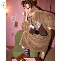 Gukoo/果壳睡裙女冬季咖色小狗睡裙新款毛绒可爱女士家居服睡裙D