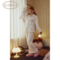 Gukoo/果壳睡衣女秋冬珊瑚绒碎花满印开衫保暖女家居套装S724426203507