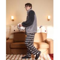 情侣睡衣女秋冬北极绒加厚款立领条纹女士家居服高级感套装可外穿