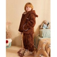 【加厚北极绒】男童睡衣秋冬加厚北极绒小熊连帽家居服套装可外穿