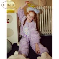 Gukoo/果壳睡衣女童冬季迪士尼联名新款毛绒保暖爱莎家居服套装D
