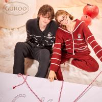 Gukoo/果壳情侣睡衣冬季迪士尼睡衣女新年款半边绒男家居服套装D