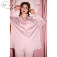 Gukoo/果壳睡衣女春秋款蝴蝶结满印新款纯色甜美女士家居服套装C