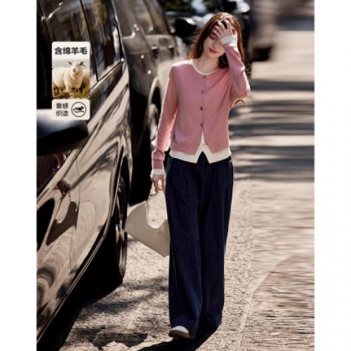 【双旦胶囊衣橱】秋冬假两件撞色线衫装饰扣含绵羊毛针织衫女上衣